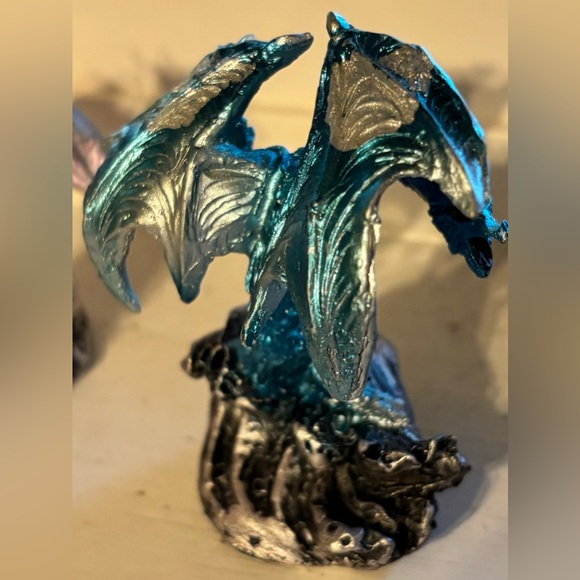 Metallic Colorful Rune Elemental Dragons On Rocks Miniature Figurines Set Of 4 - Picture 7 of 10